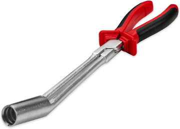 Spark plug wire removal pliers tool for vehicle repairs with ergonomic handle and angled head design.